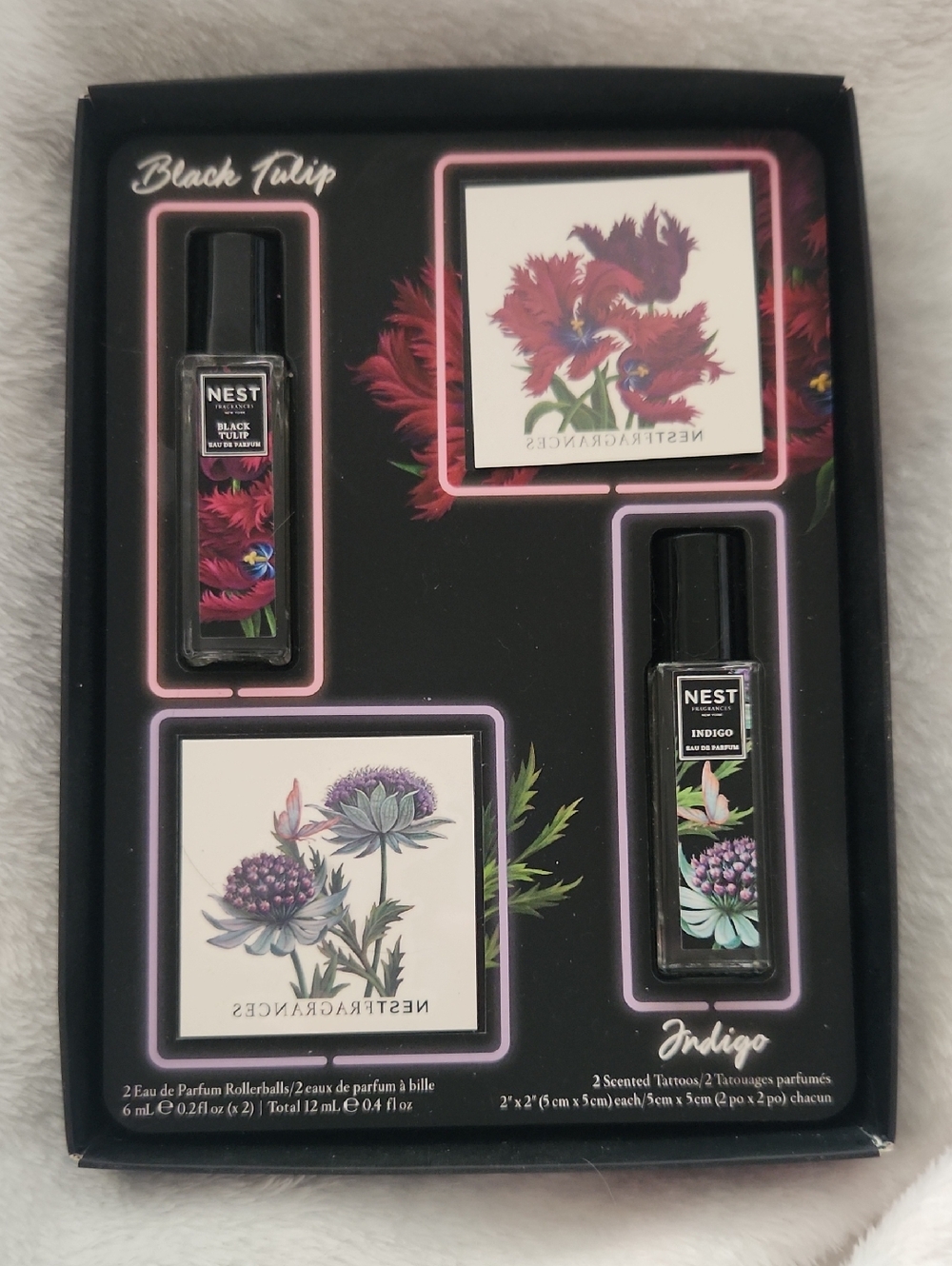 NEST Black Tulip & Indigo Mini Rollerball Set - Black with Floral Accents